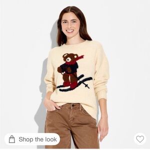 Wild Fable Cream Sweater with Skiing Bear Design XL